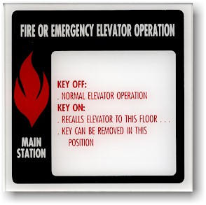 Model F-1004B225
FIRE OR EMERGENCY ELEVATOR OPERATION
MAIN STATION
KEY OFF: NORMAL ELEVATOR OPERATION KEY ON: RECALLS ELEVATOR TO THIS FLOOR
KEY CAN BE REMOVED IN THIS POSITION
